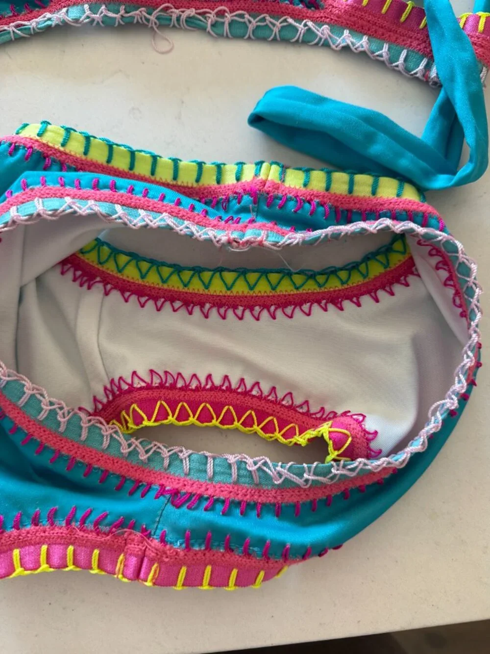 PQ SWIM Kids Turquoise Rainbow Embroidered Bikini SIZE 10